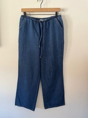 Le Lis Wide Leg Relaxed Drawstring Denim Pants - Dark Blue XS